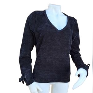 Rag Poets Black Soft Plush V Neck Tie Sleeve Sweater L